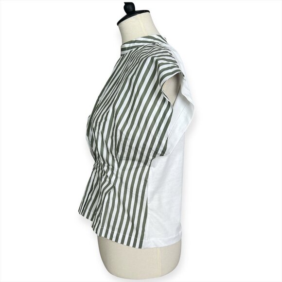 Zara Striped Green and White Cinched Front Top Sz M *note - Picture 3 of 10